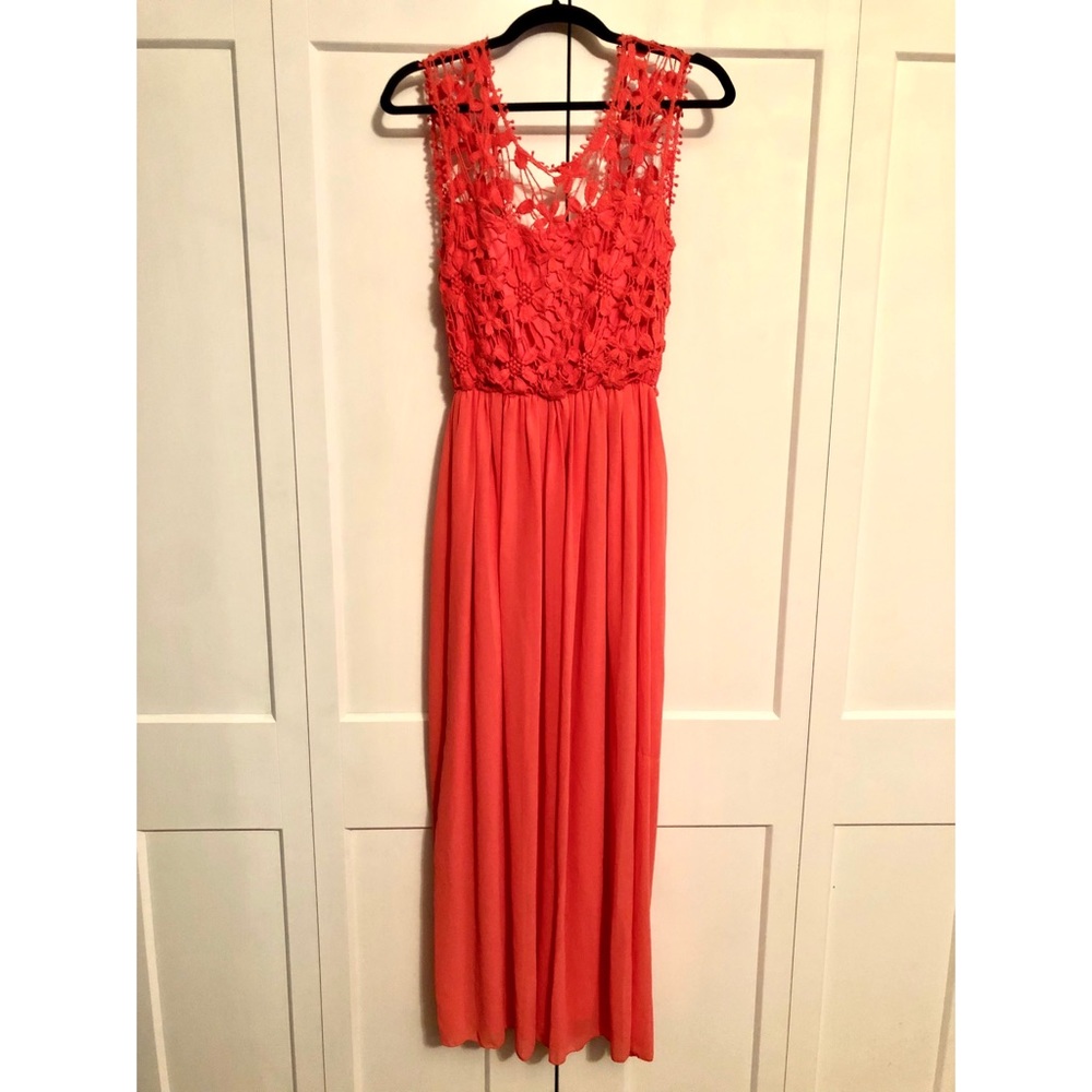 Floor length coral dress